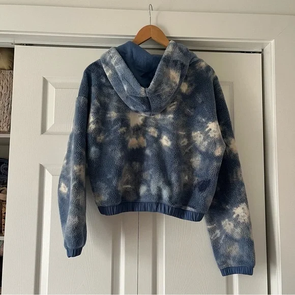 Sold - x-list Aerie Offline Blue and White Fleece Jacket Hooded Zip-Up Medium - Picture 4 of 4